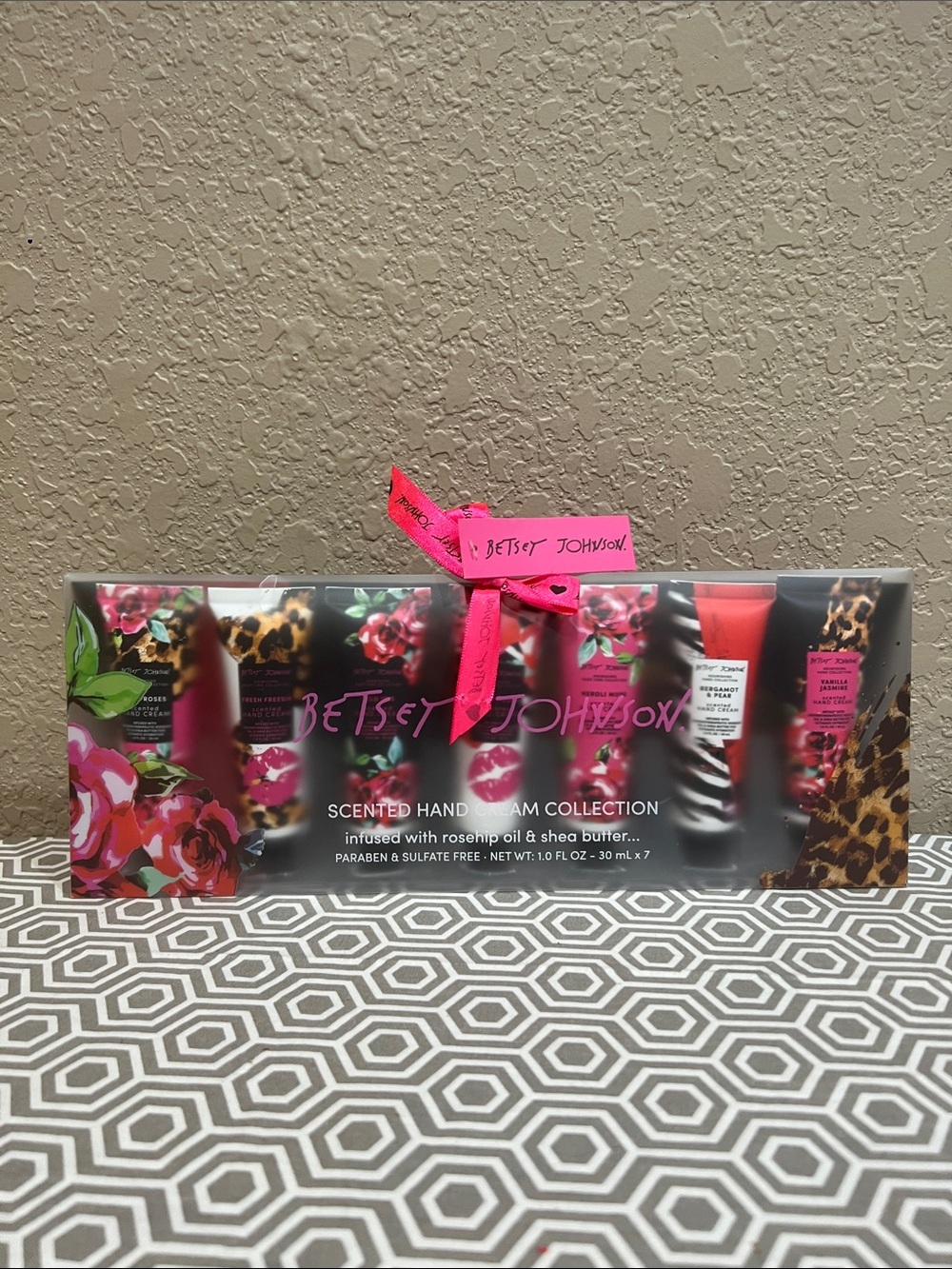 Betsey Johnson Floral & Leopard Scented Hand Cream Set in Bright Pink
